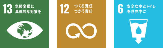 13気候変動に具体的な対策を12つくる責任つかう責任6安全な水とトイレを世界中に